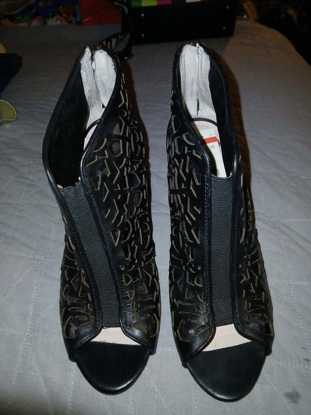 Vince Camuto Kalista Black Laser Cut Peep Toe Heels Size 7.5M